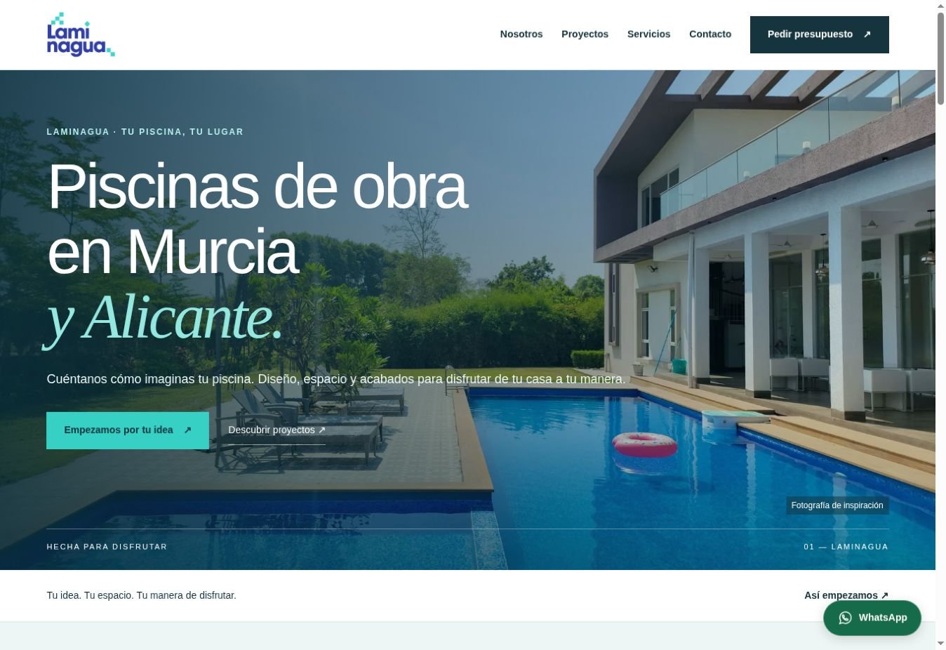 Captura real de la página de inicio de Laminagua