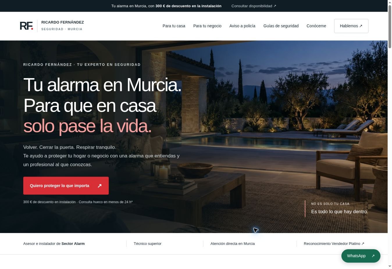 Captura real de la página de inicio de Sistemas de Seguridad